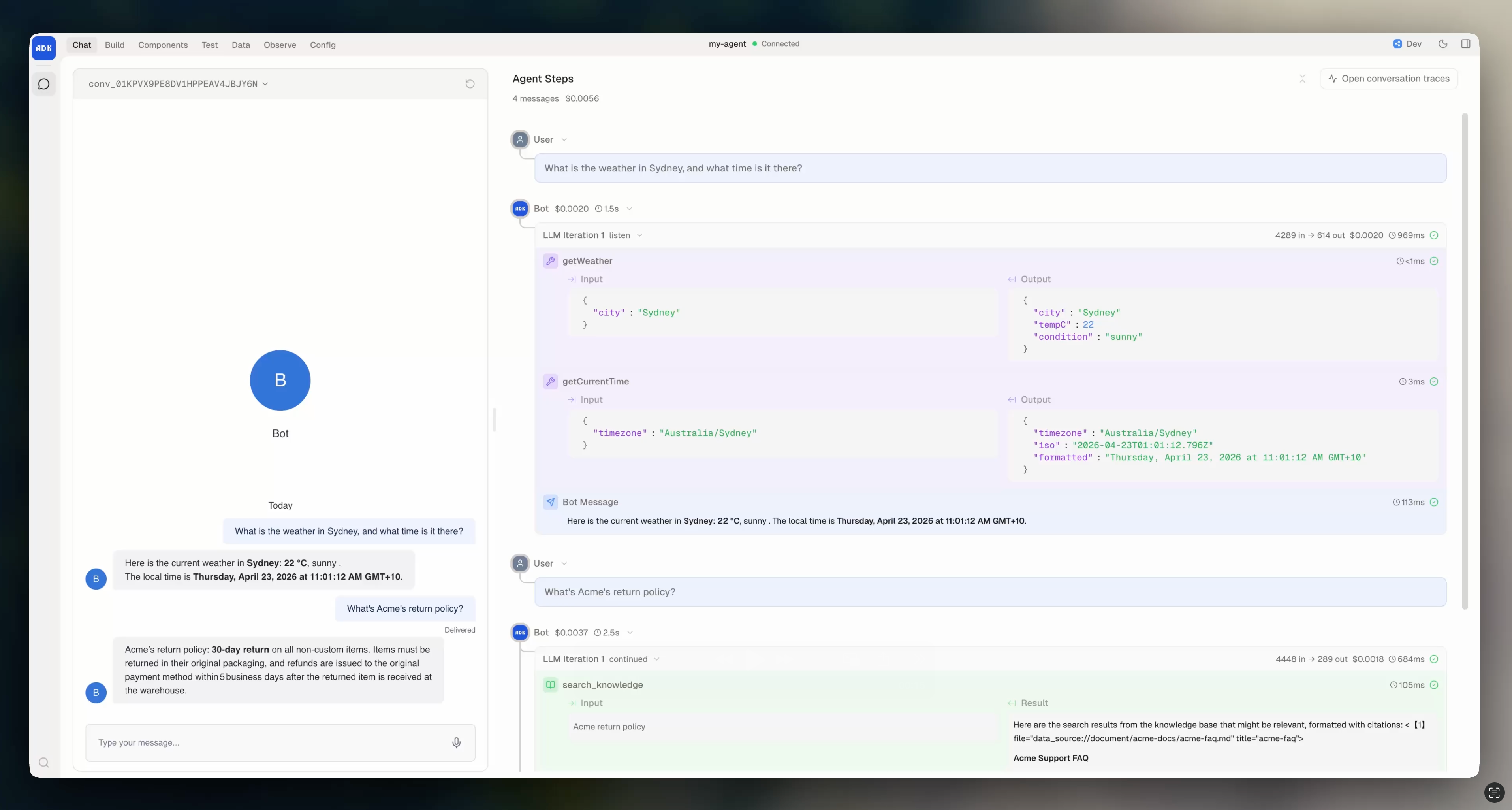 Chat page in dev console