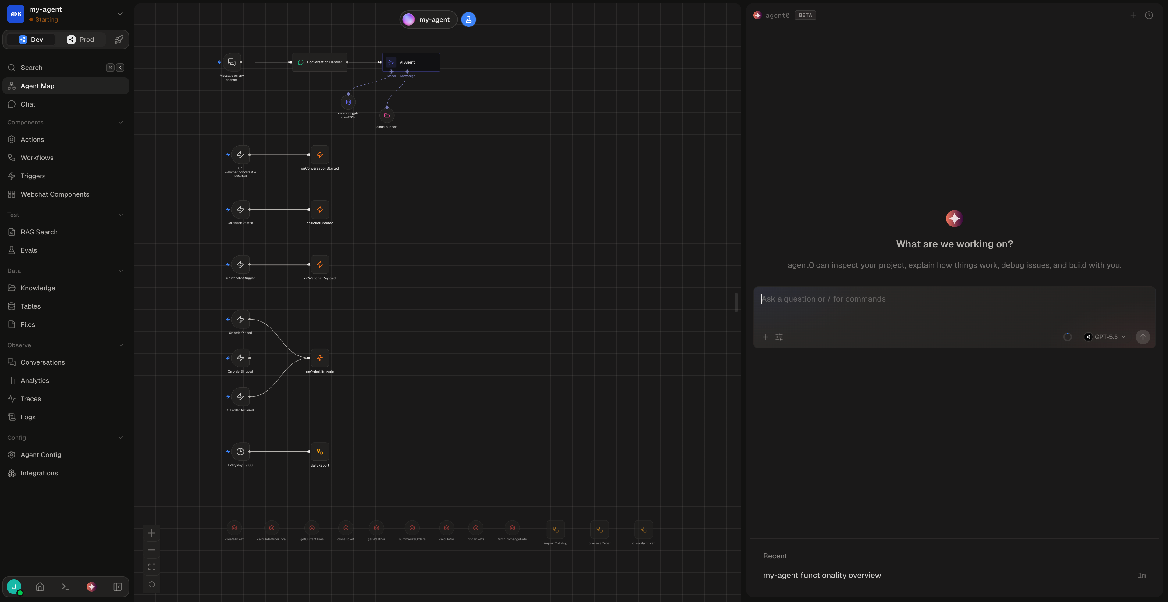 Agent(0) panel in the Dev Console