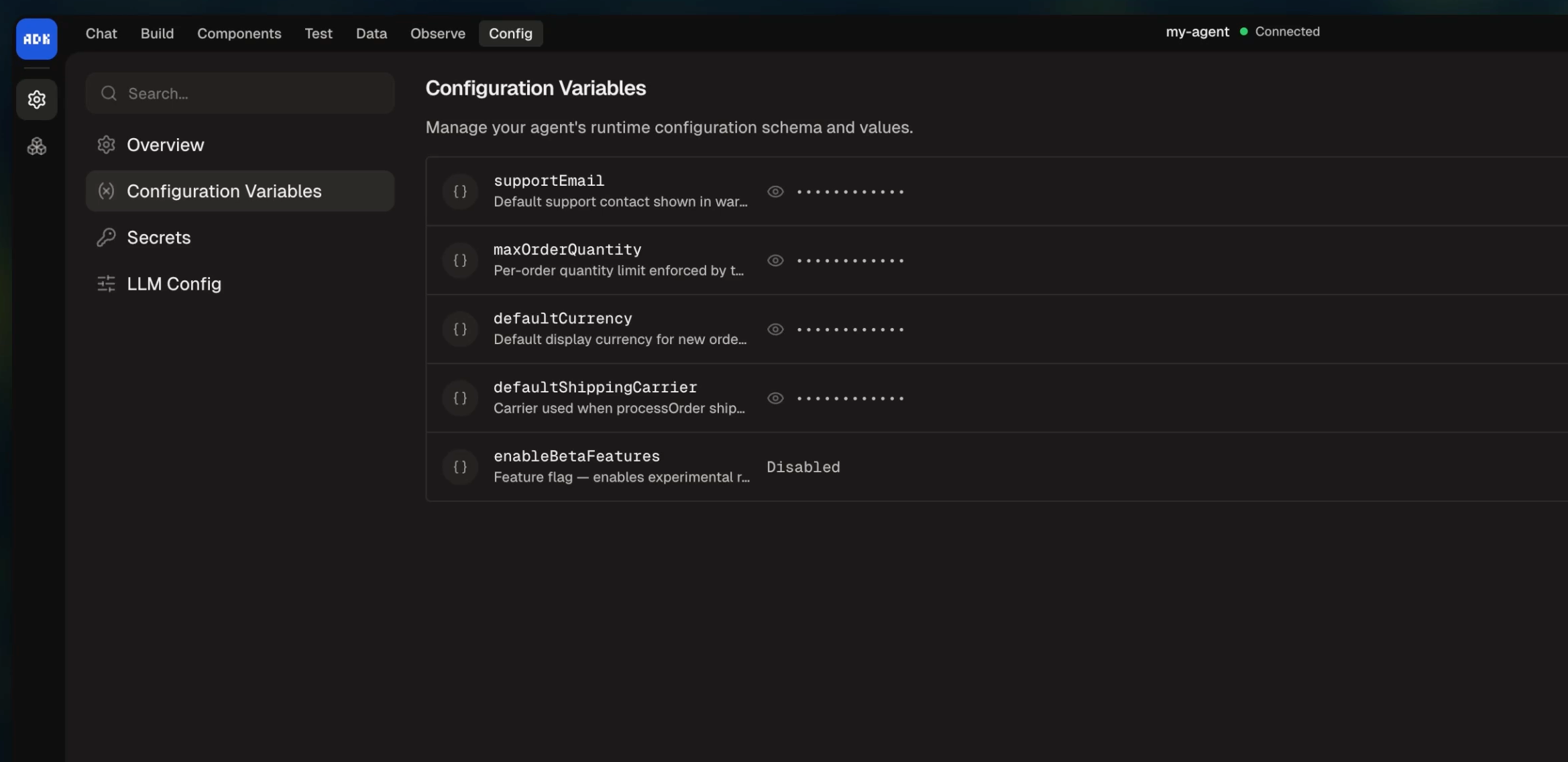 Config variables in dev console