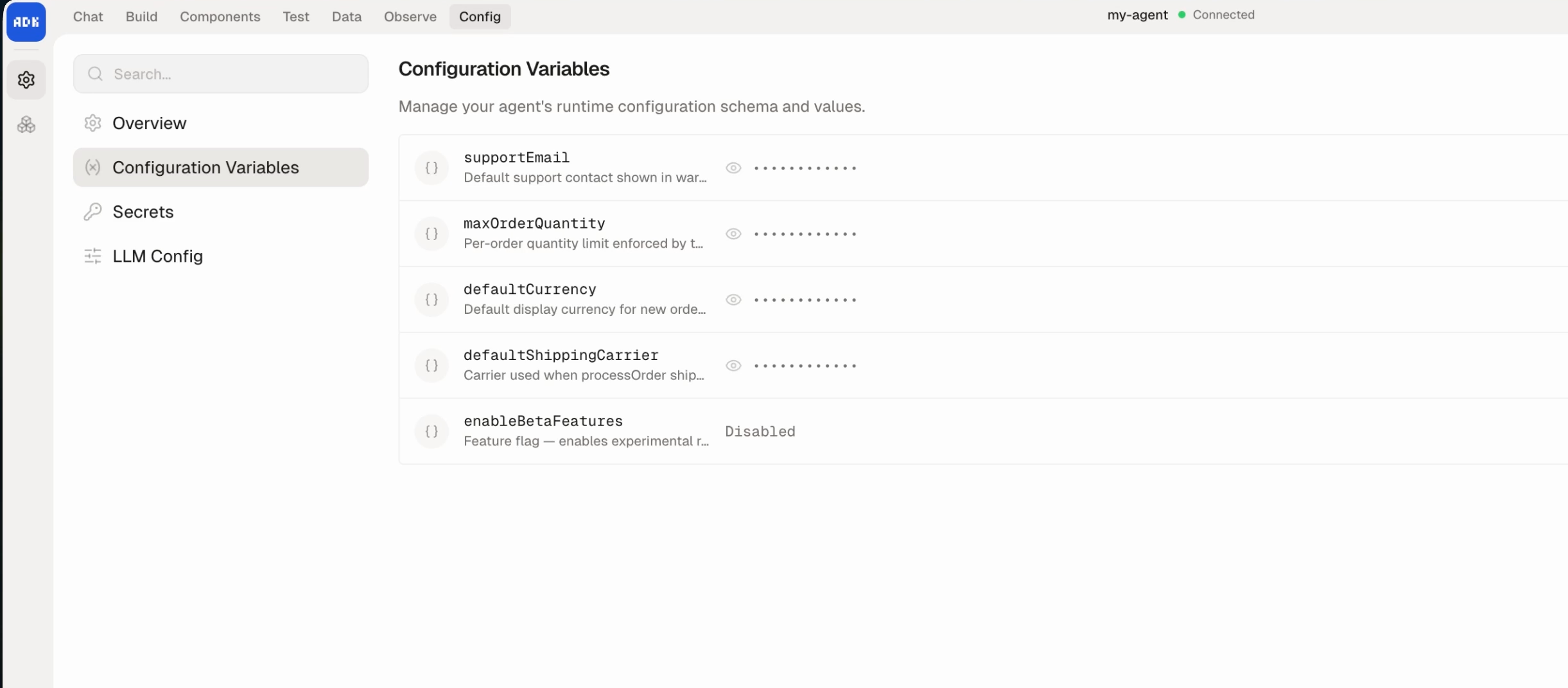Config variables in dev console