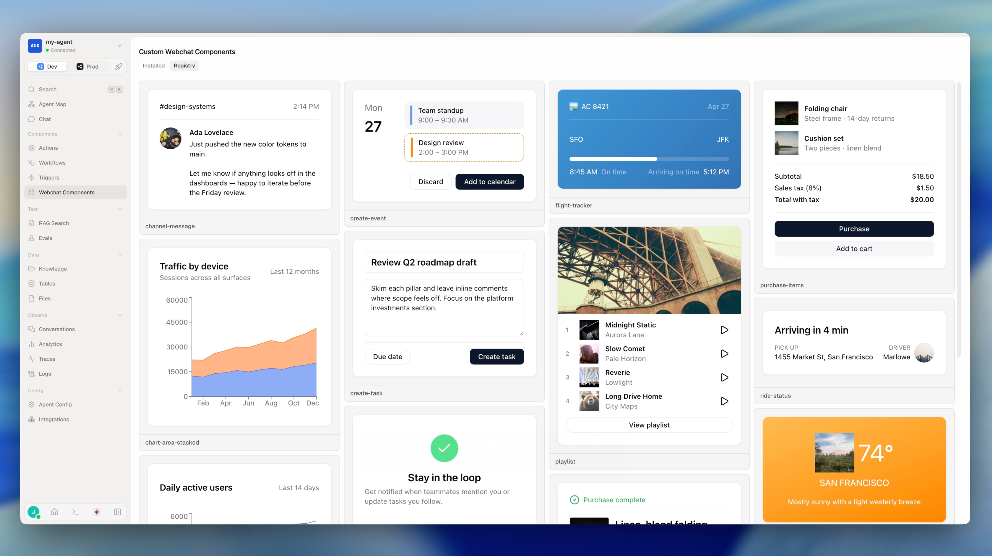 Custom Webchat components rendered in the Dev Console