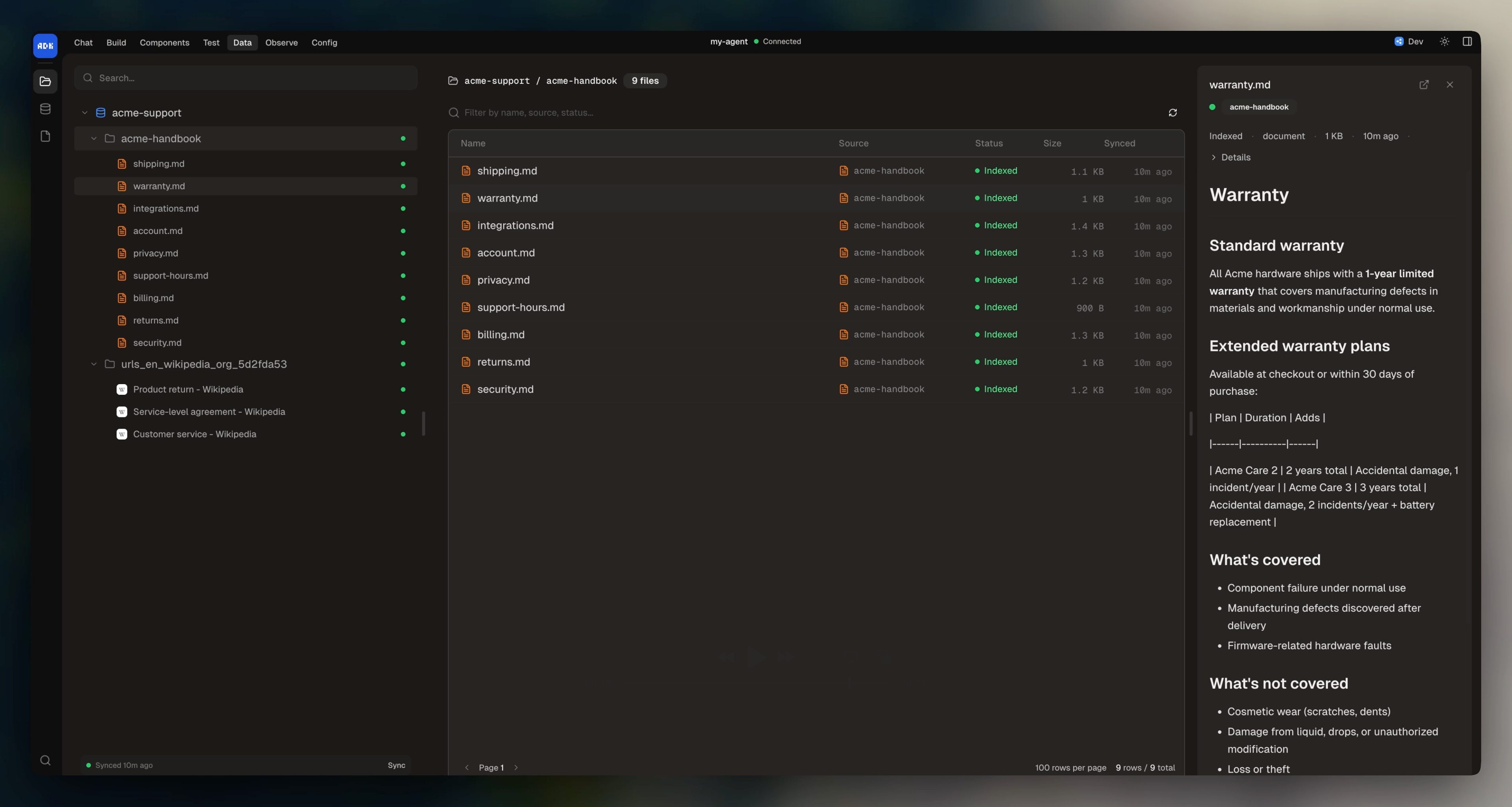 Knowledge page in dev console